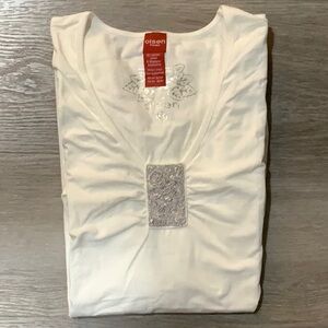 Brand new OLSEN white beaded tshirt - Size US 6.